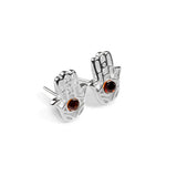 Hamsa Hand Stud Earrings in Silver and Amber