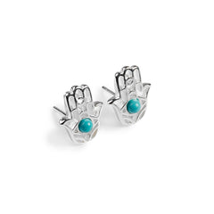Hamsa Hand Stud Earrings in Silver and Turquoise