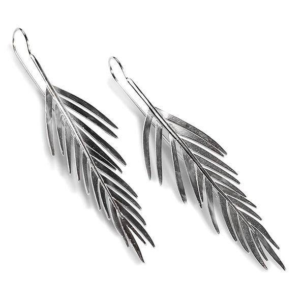 Large Silver Palm Leaf Earrings | Palm Jewellery| Henryka UK