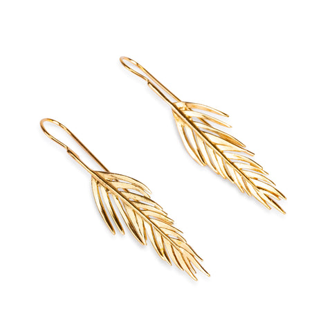 Small Areca Palm Leaf Drop Earrings in Silver with 24ct Gold