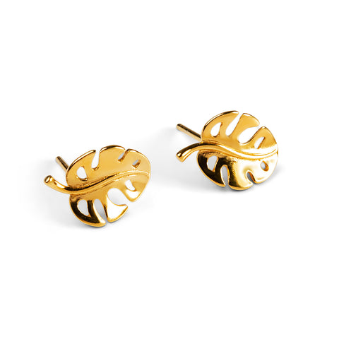 Split Leaf Palm Stud Earrings in Silver with 24ct Gold