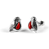 Miniature Robin Stud Earrings in Silver and Coral