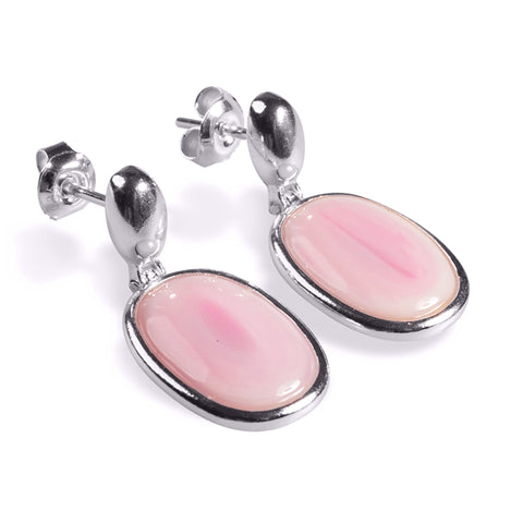 Pastel Pink Single Drop Earrings Set in Silver