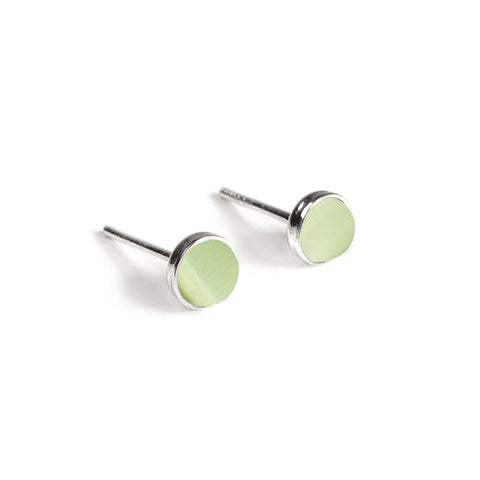 Small Round Stud Earrings in Silver and Pastel Green