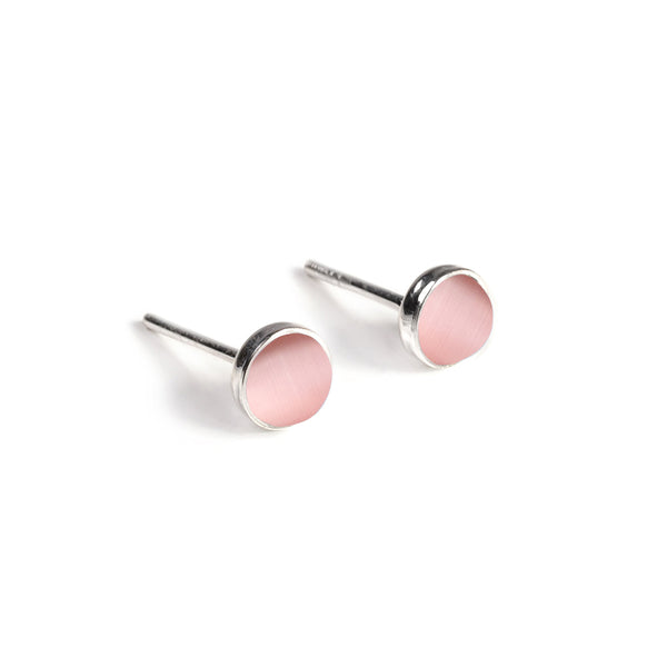 Small Round Stud Earrings in Silver and Pastel Pink
