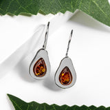Avocado Drop Earrings in Silver and Cognac Amber