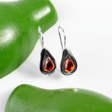 Avocado Drop Earrings in Silver and Cognac Amber