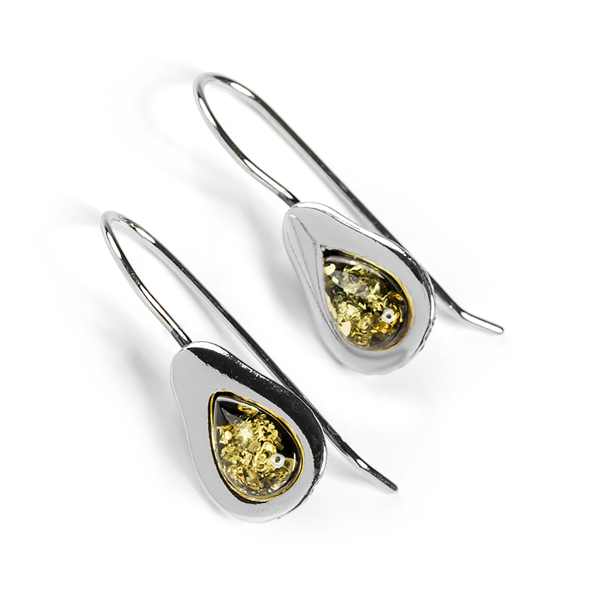 Avocado Drop Earrings Silver Amber
