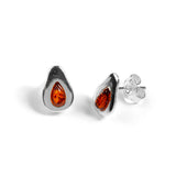 Avocado Stud Earrings in Silver and Cognac Amber