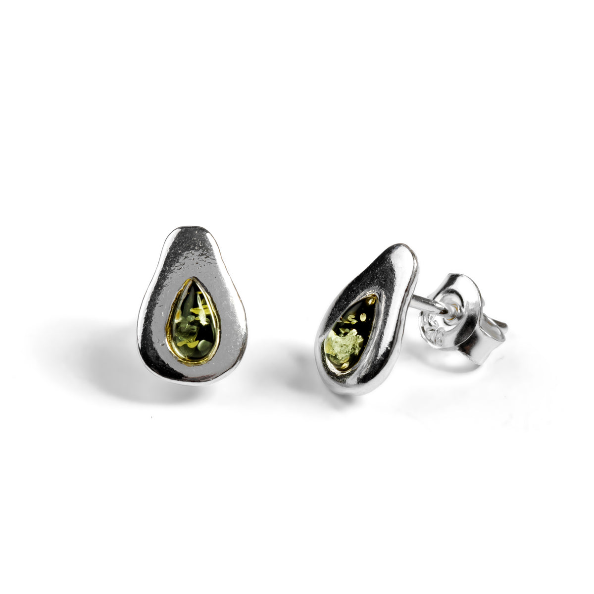 Avocado Stud Earrings Silver Amber