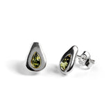Avocado Stud Earrings in Silver and Green Amber