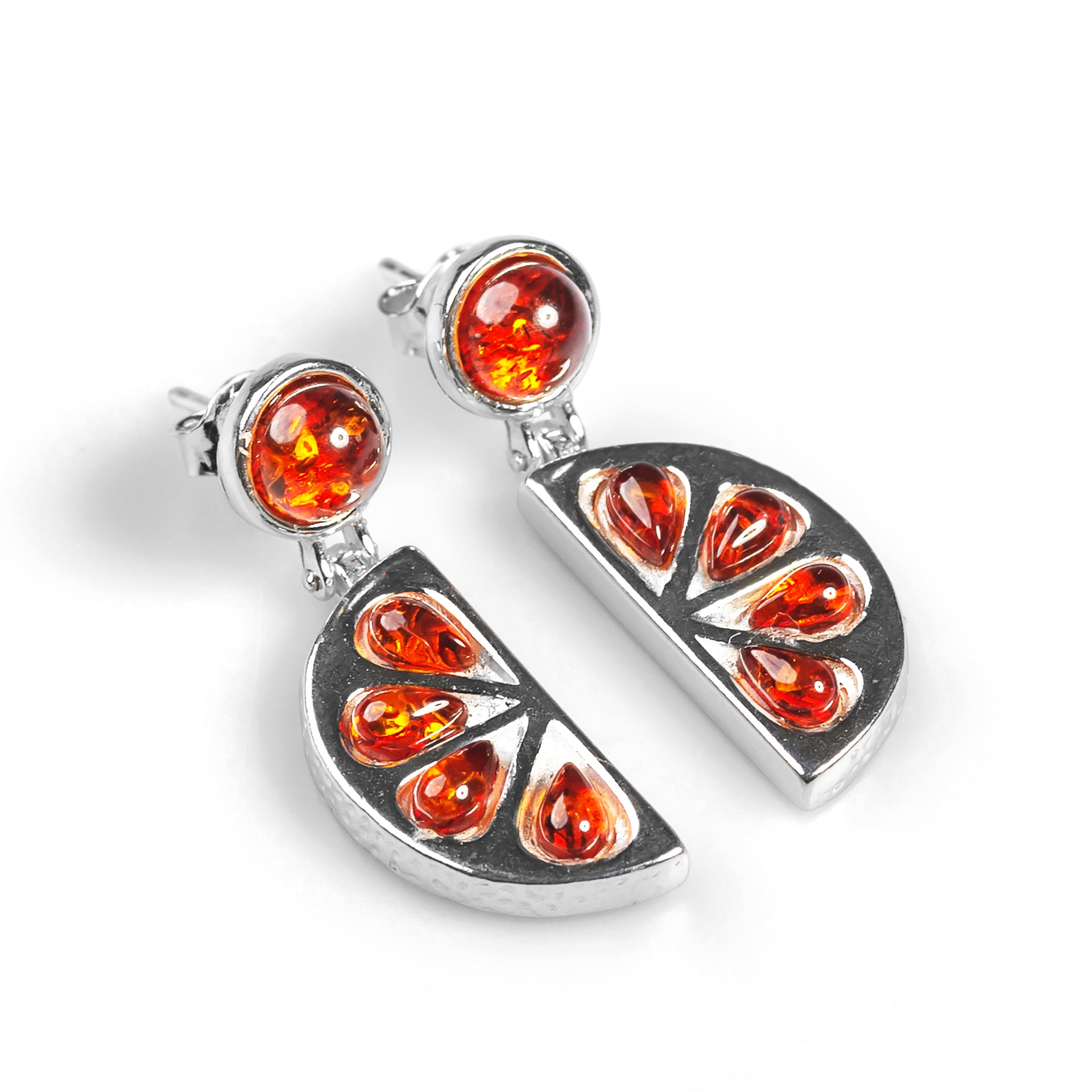 Slice Fruit Drop Earrings Silver Cognac Amber