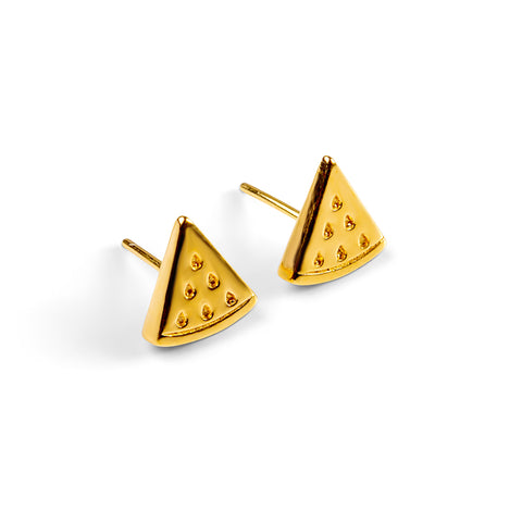 Watermelon Slice Stud Earrings in Silver with 24ct Gold