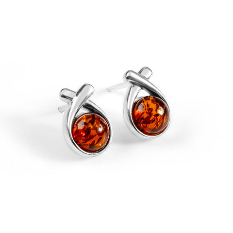 Sealed With A Kiss Stud Earrings in Silver and Cognac Amber