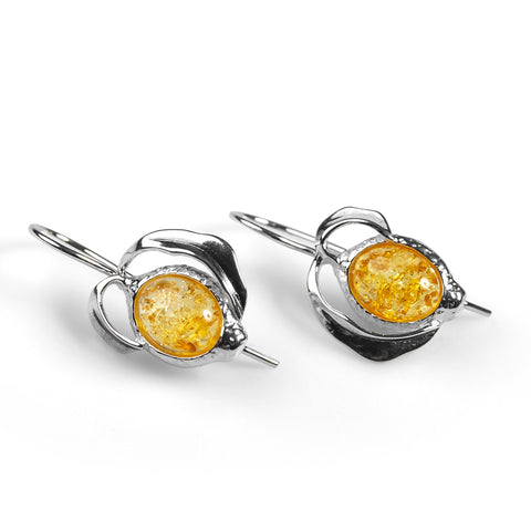 Lemon Drop Earrings in Silver and Yellow Amber