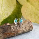 Parrot Stud Earrings in Silver and Turquoise