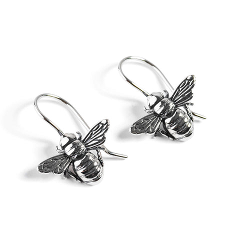 Cute Honey Bee Drop Earrings in Silver