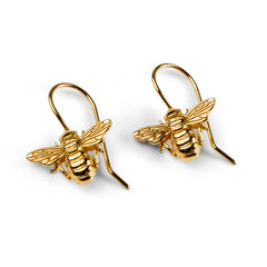 Cute Honey Bee Hook Earrings in Silver with 24ct Gold