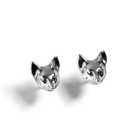 Fox Head Stud Earrings in Silver