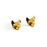 Fox Head Stud Earrings in Silver with 24ct Gold