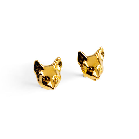 Fox Head Stud Earrings in Silver with 24ct Gold