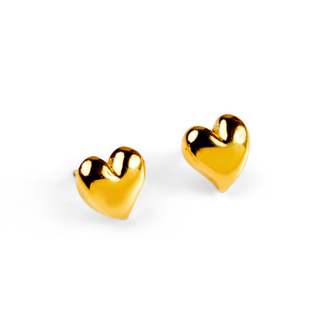 Floating Heart Stud Earrings in Silver with 24ct Gold