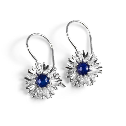Cornflower Hook Earrings in Silver and Lapis Lazuli