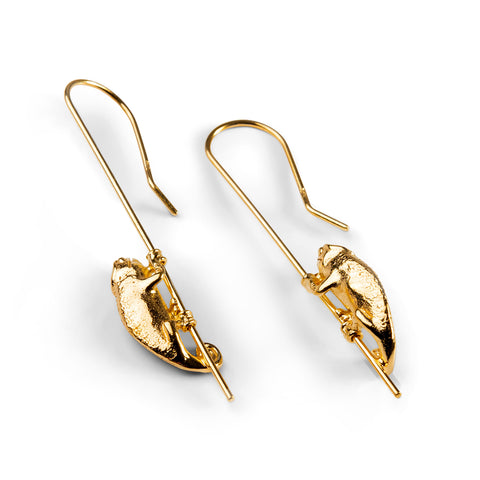 Climbing Chameleon Hook Earrings in Silver with 24ct Gold