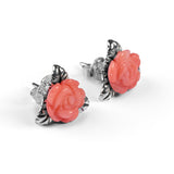 Rose Stud Earrings in Silver and Coral