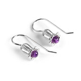 Bluebell Flower Hook Earrings in Silver and Amethyst