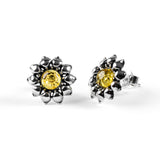 Sunflower Stud Earrings in Silver and Yellow Amber