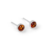 Minimalist Circle Stud Earrings in Silver and Cognac Amber