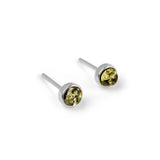 Minimalist Circle Stud Earrings in Silver and Green Amber