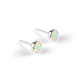 Minimalist Circle Stud Earrings in Silver and Ethiopian Opal