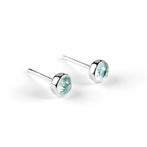 Minimalist Circle Stud Earrings in Silver and Sky Blue Topaz