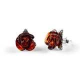 Rose Stud Earrings in Silver and Amber