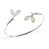 Simple Olive Leaf Branch Bangle in Silver and Prehnite