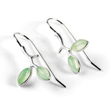 Simple Olive Leaf Branch Hook Earrings in Silver and Prehnite