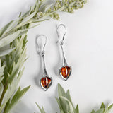 Lily Flower Drop Earrings in Silver and Amber