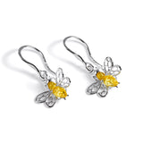 Honey Bee Drop Earrings in Silver and Yellow Amber