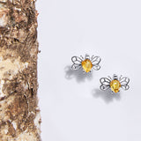 Honey Bee Stud Earrings in Silver and Yellow Amber