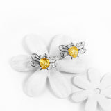 Honey Bee Stud Earrings in Silver and Yellow Amber