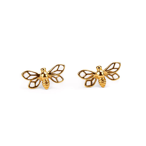 Miniature Bumble Bee Stud Earrings in Silver with 24ct Gold