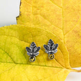 Sycamore Leaf Stud Earrings in Silver and Green Amber