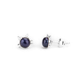 Cute Cat Face Stud Earrings in Silver and Pearl