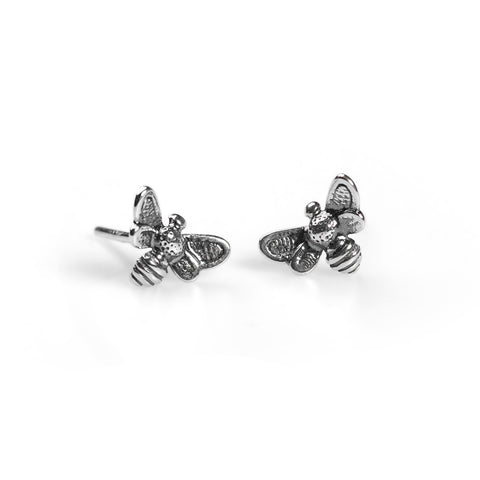 Miniature Bee Stud Earrings in Silver