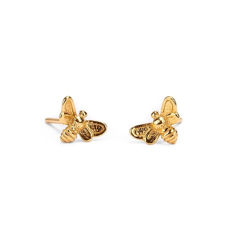 Miniature Bee Stud Earrings in Silver with 24ct Gold
