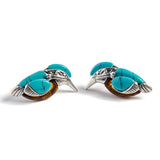 Kingfisher Bird Stud Earrings in Silver, Turquoise and Amber