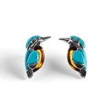 Kingfisher Bird Stud Earrings in Silver, Turquoise and Amber