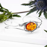 Feather Design Bangle in Silver and Cognac Amber
